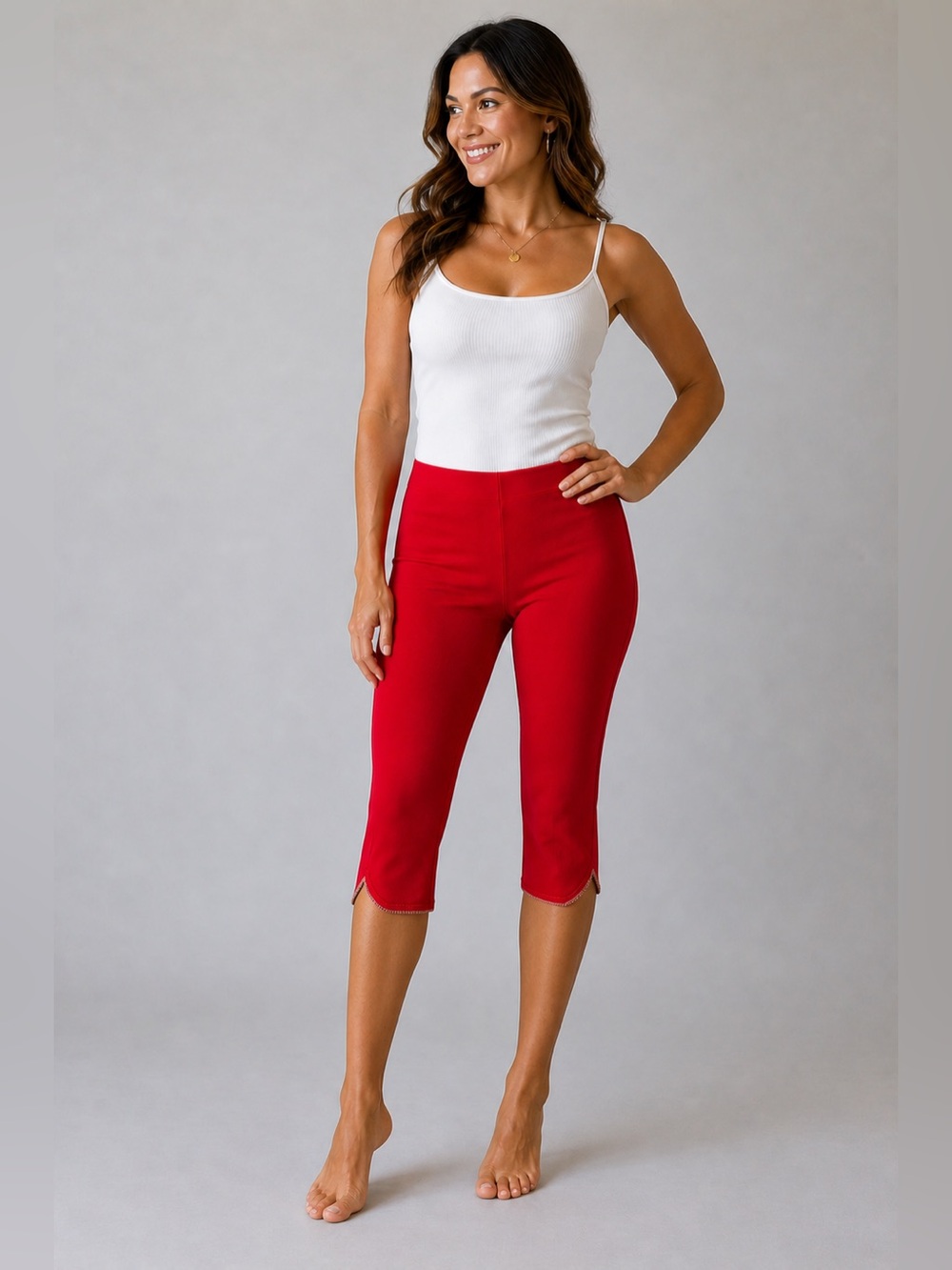 NWT Bright Red Stretch Pants Flared Hem Slit Made in France Medium